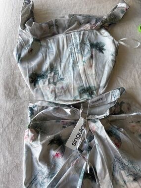 Floral Satin Midi Dress in Pale Blue